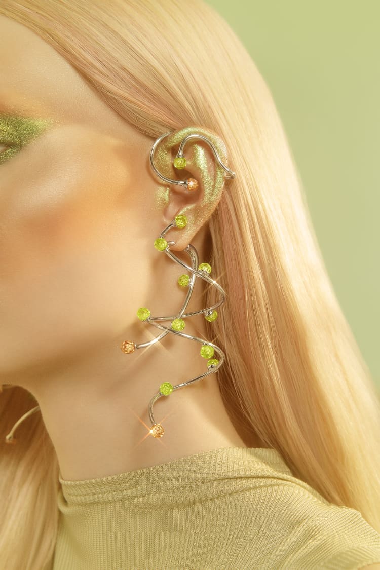 Orecchino Full Ear in argento con cristalli di topazio e opale