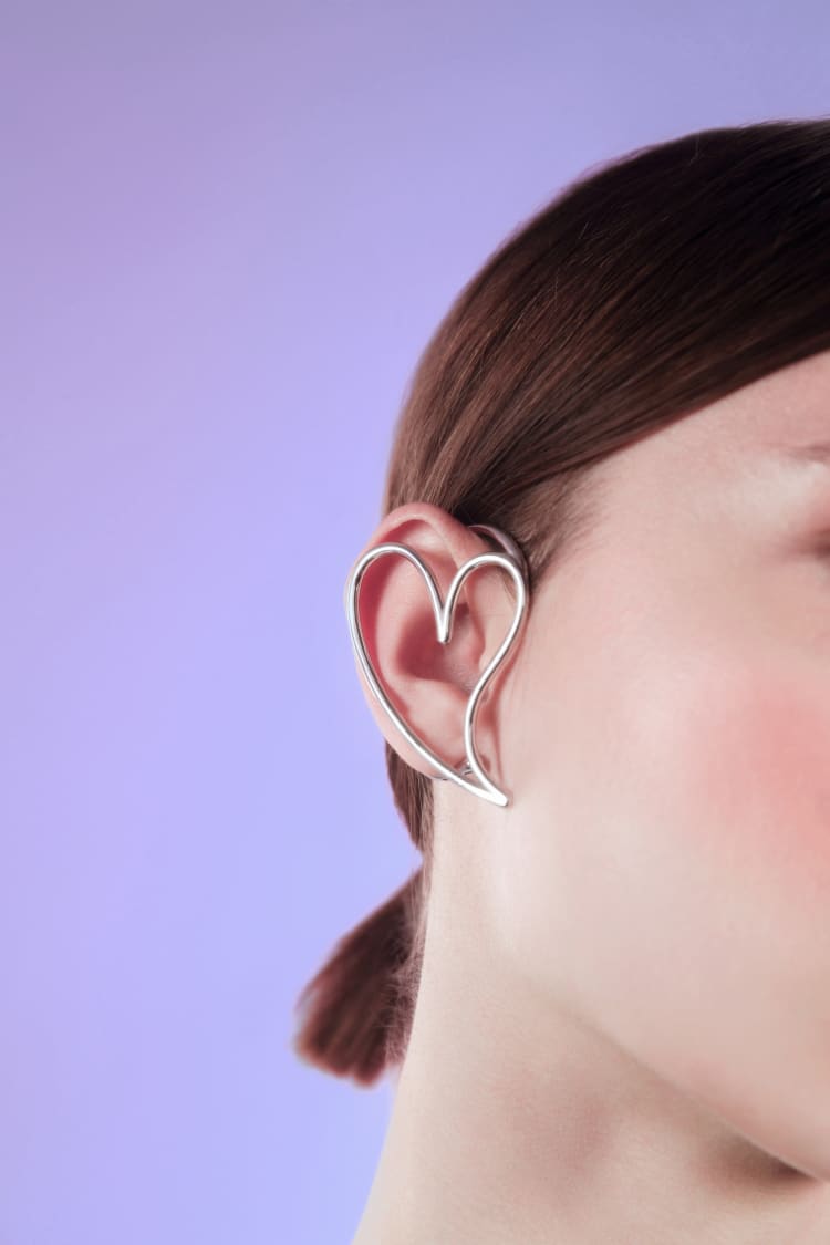 Ear cuff completo a cuore in argento