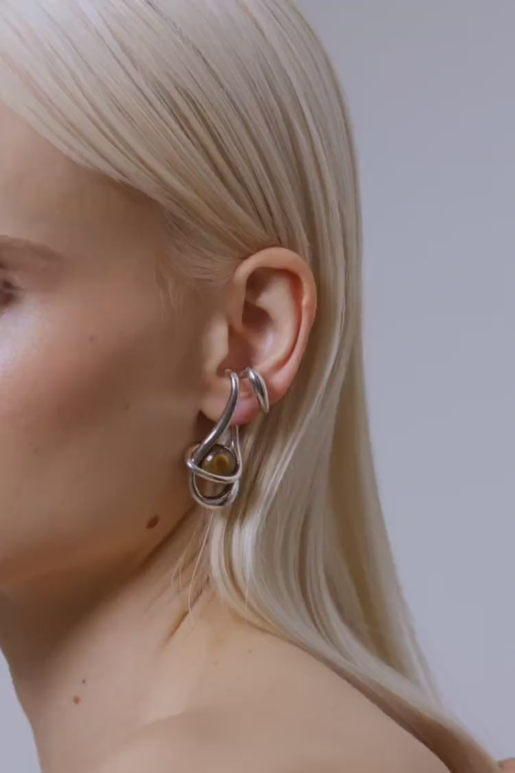 Ear Cuff con Occhio di Tigre in Argento