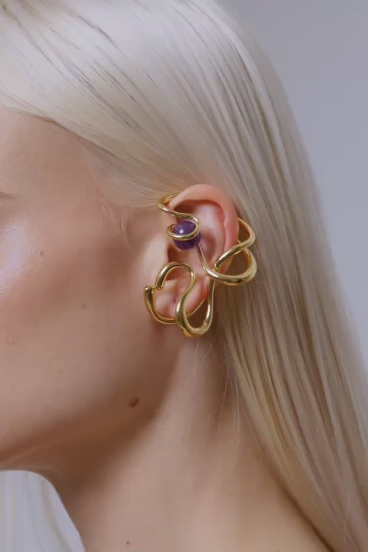 Ear Cuff Oversize con Ametista in Oro