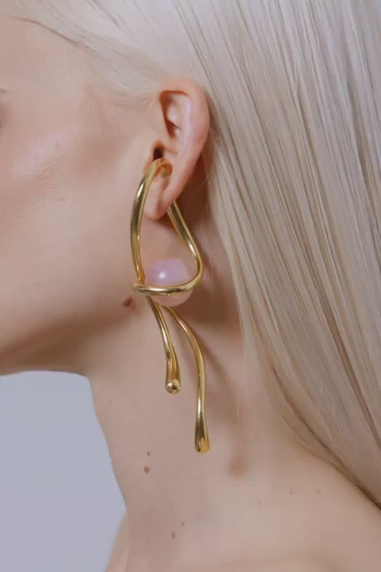 Ear Cuff Pendente con Quarzo Rosa in Oro