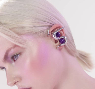 Silver ear cuff with amethyst stone